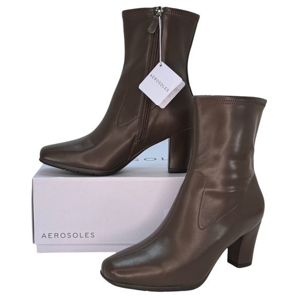 AEROSOLES Shoes - Aerosoles Cinnamon Brown Faux Leather Womens Ankle Boots Size 7.5W